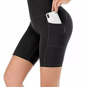 Lianshp Womens High Waist Yoga Shorts Tummy Control Athletic Black Size Medium
